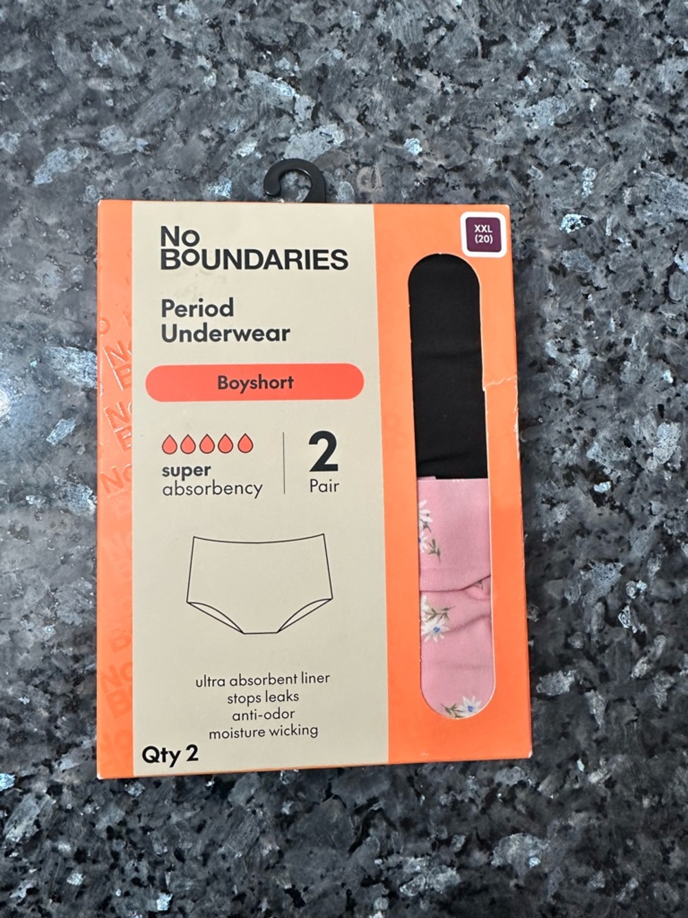No Boundaries Period Boyshorts - Black & Pink Floral (2 Pack)
